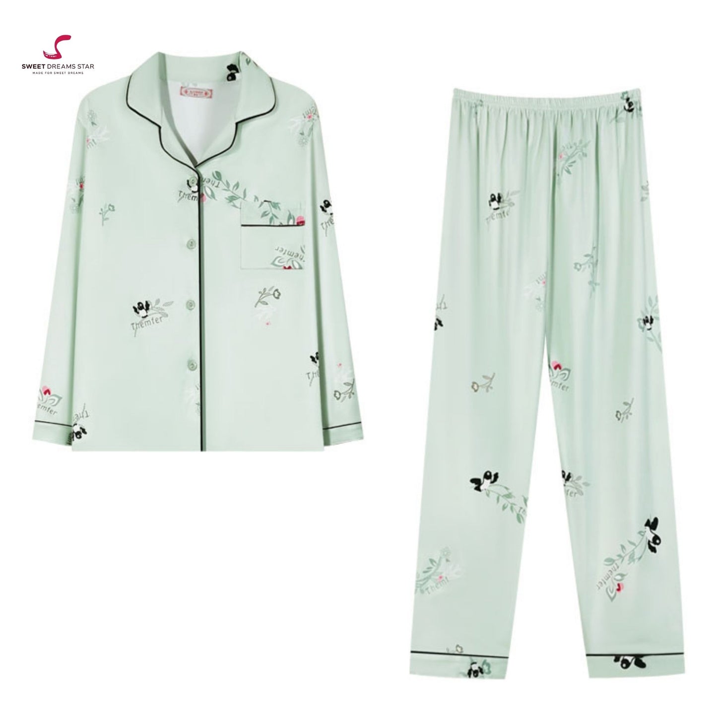 Luxury Bird & Botanical Print Full-Length Pyjama Set
