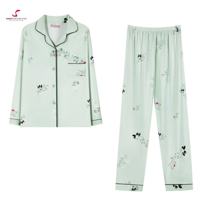 Luxury Bird & Botanical Print Full-Length Pyjama Set
