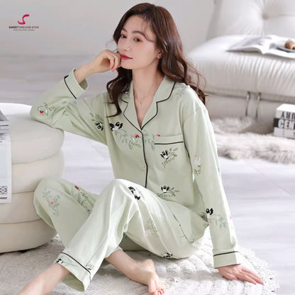 Luxury Bird & Botanical Print Full-Length Pyjama Set