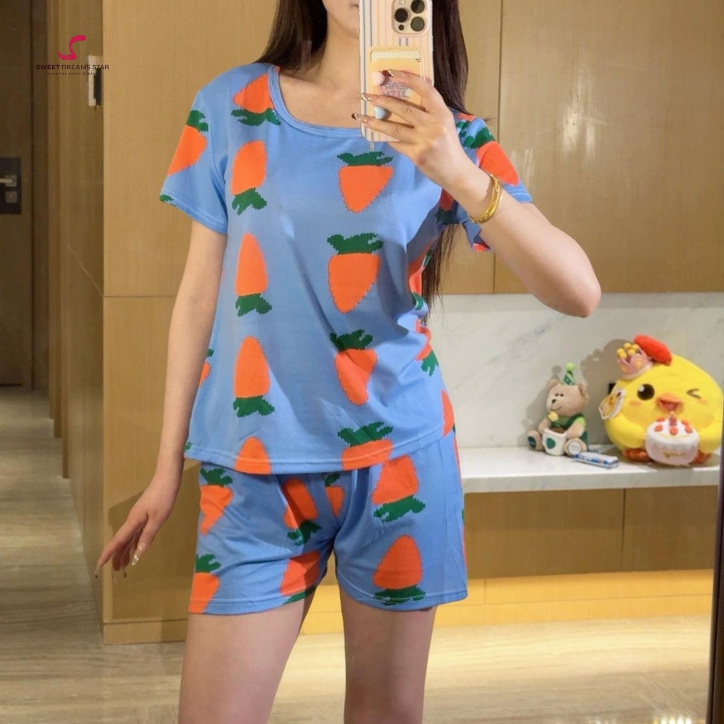 Carrot Patch Women’s Short Pyjama Set – Royal Blue