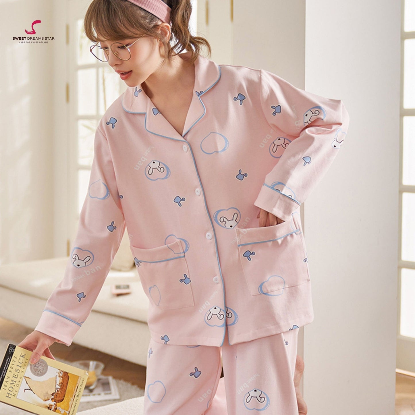 Luxury Bunny & Heart Print Full-Length Pyjama Set