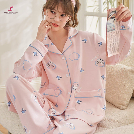 Luxury Bunny & Heart Print Full-Length Pyjama Set