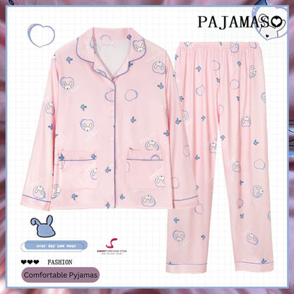 Luxury Bunny & Heart Print Full-Length Pyjama Set