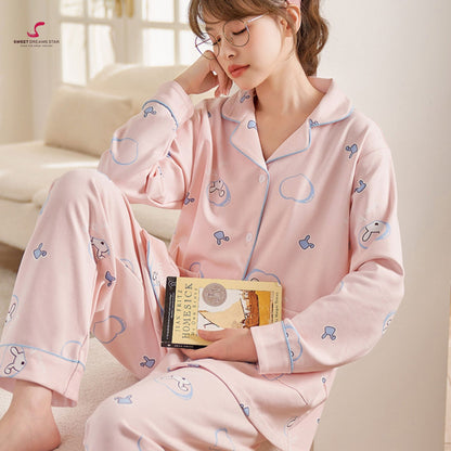 Luxury Bunny & Heart Print Full-Length Pyjama Set