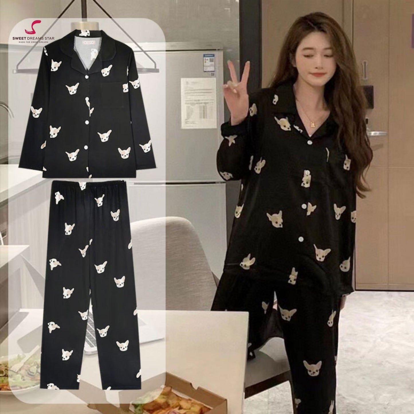 Chihuahua Print Full-Length Pyjama Set