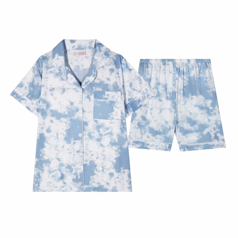 Women's Blue Dream Tie-Die Short Sleeve Pajama Set | Ultimate Comfort Wear | FREE SHIPPING