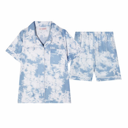 Women's Blue Dream Tie-Die Short Sleeve Pajama Set | Ultimate Comfort Wear | FREE SHIPPING