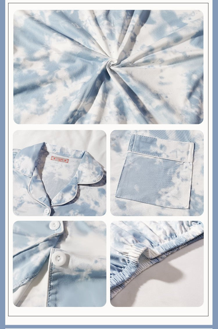 Women's Blue Dream Tie-Die Short Sleeve Pajama Set | Ultimate Comfort Wear | FREE SHIPPING