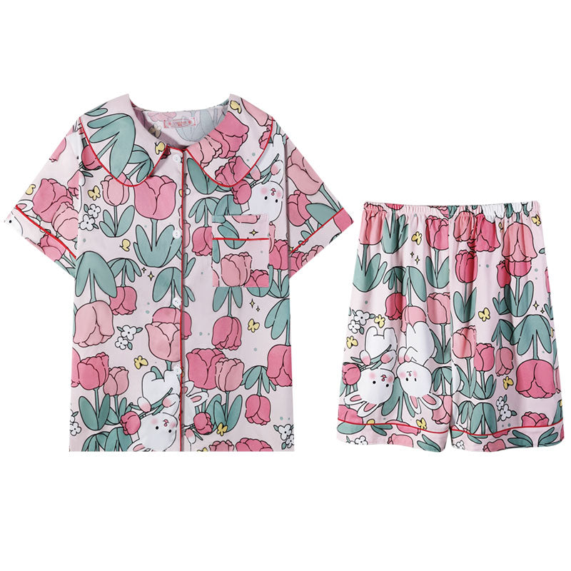 Women's Vibrant Tulip Short Sleeve Pajama Set | Ultimate Comfort Wear|FREE SHIPPING
