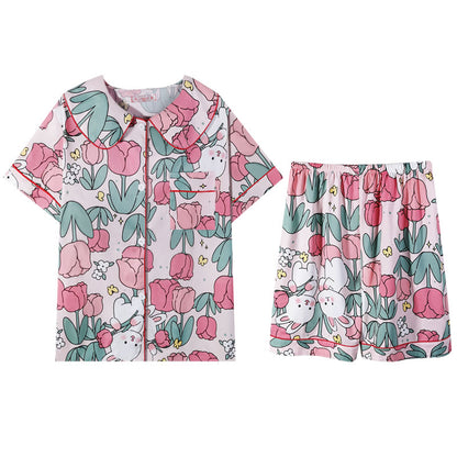 Women's Vibrant Tulip Short Sleeve Pajama Set | Ultimate Comfort Wear|FREE SHIPPING