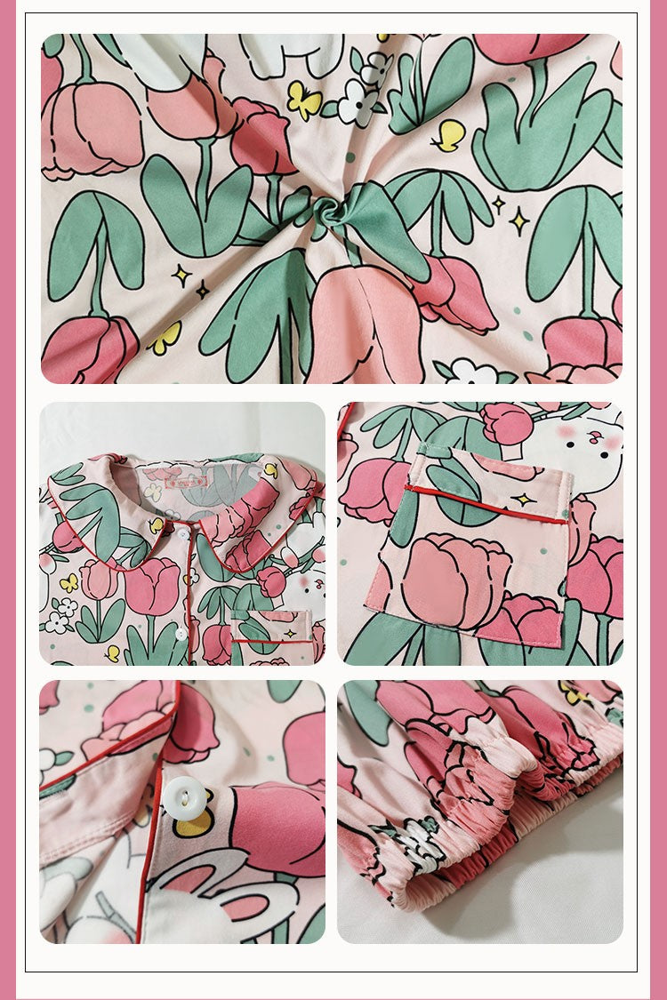 Women's Vibrant Tulip Short Sleeve Pajama Set | Ultimate Comfort Wear|FREE SHIPPING