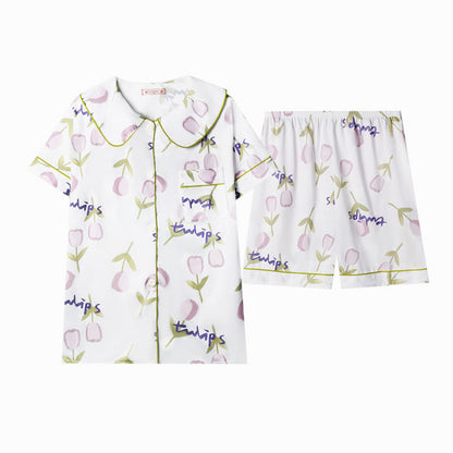 Women's Purple Tulip Floral Short Sleeve Pajama Set | Ultimate Comfort Wear | FREE SHIPPING