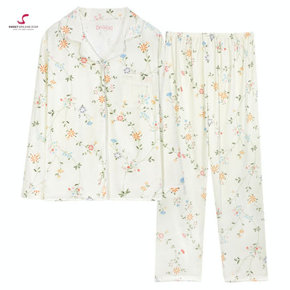 Luxury Delicate Floral Vine Print Full-Length Pyjama Set