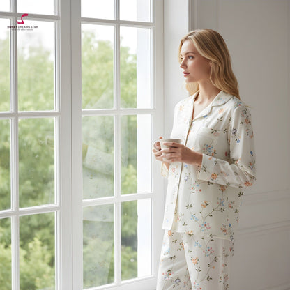 Luxury Delicate Floral Vine Print Full-Length Pyjama Set