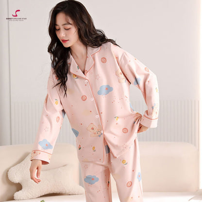 Luxury Bear & Dreamy Cloud Print Full-Length Pyjama Set