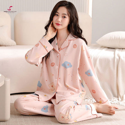 Luxury Bear & Dreamy Cloud Print Full-Length Pyjama Set