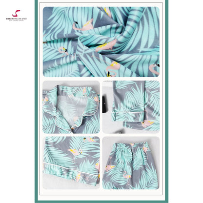 Flamingo & Tropical Leaf Print Full-Length Pyjama Set