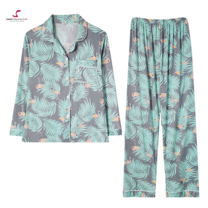 Flamingo & Tropical Leaf Print Full-Length Pyjama Set