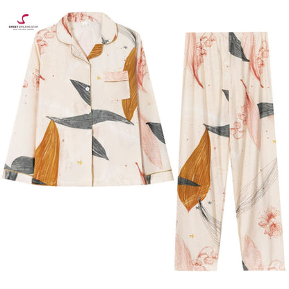Abstract Floral & Star Print Full-Length Pyjama Set