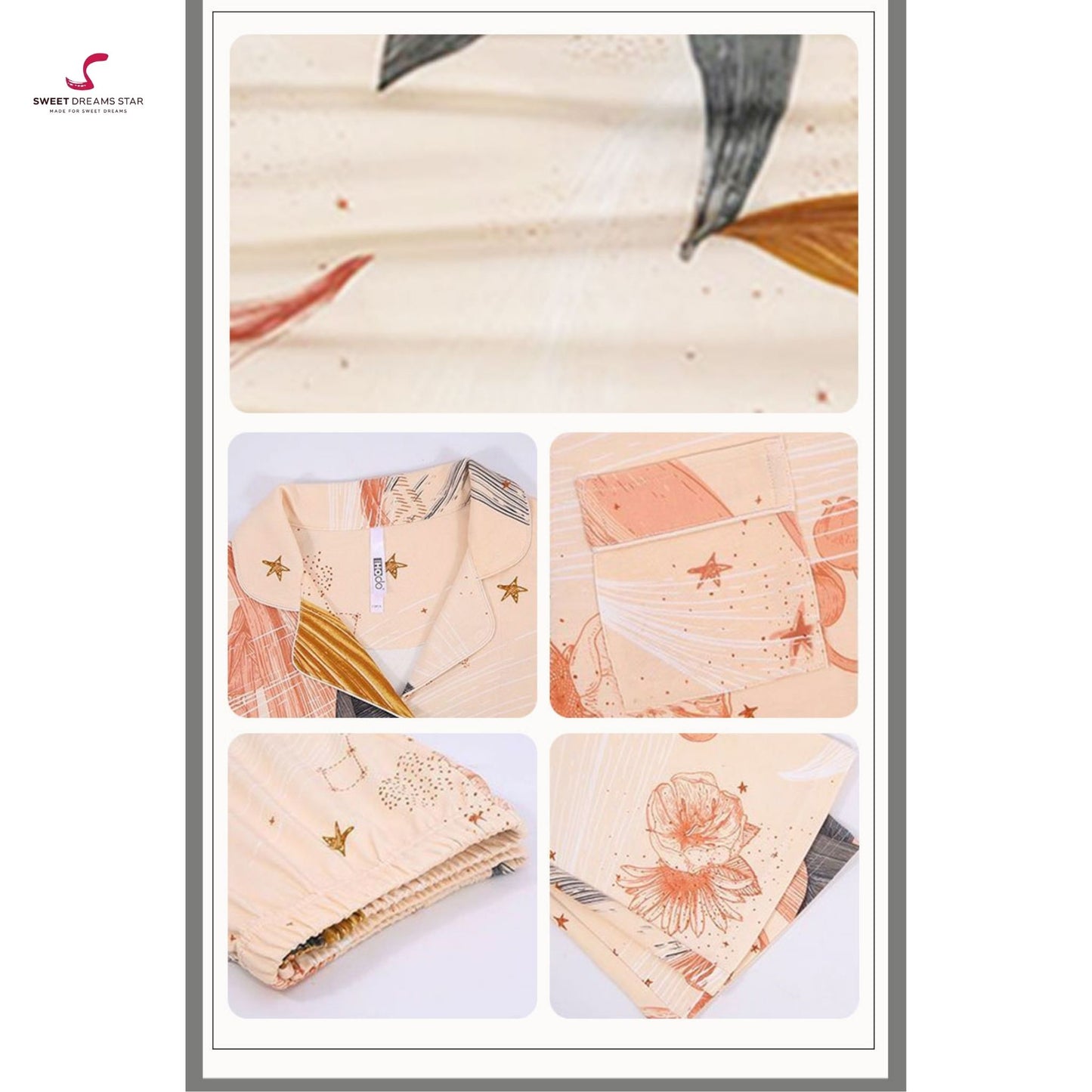 Abstract Floral & Star Print Full-Length Pyjama Set