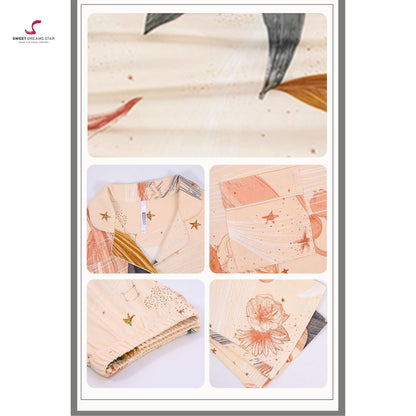 Abstract Floral & Star Print Full-Length Pyjama Set