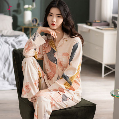 Abstract Floral & Star Print Full-Length Pyjama Set