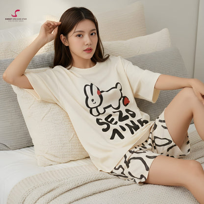 Graphic Rabbit Women’s Short Pyjama Set