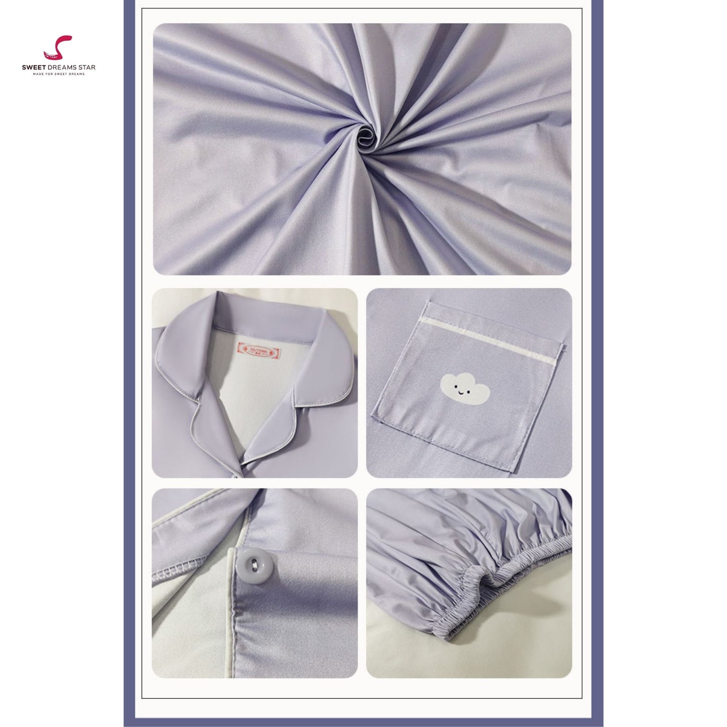 Luxury Cloud Embroidered Solid Full-Length Pyjama Set
