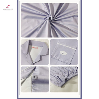 Luxury Cloud Embroidered Solid Full-Length Pyjama Set