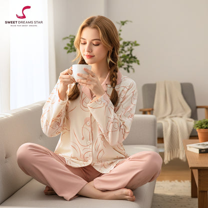 Luxury Happy Day Bear Print Full-Length Pyjama Set