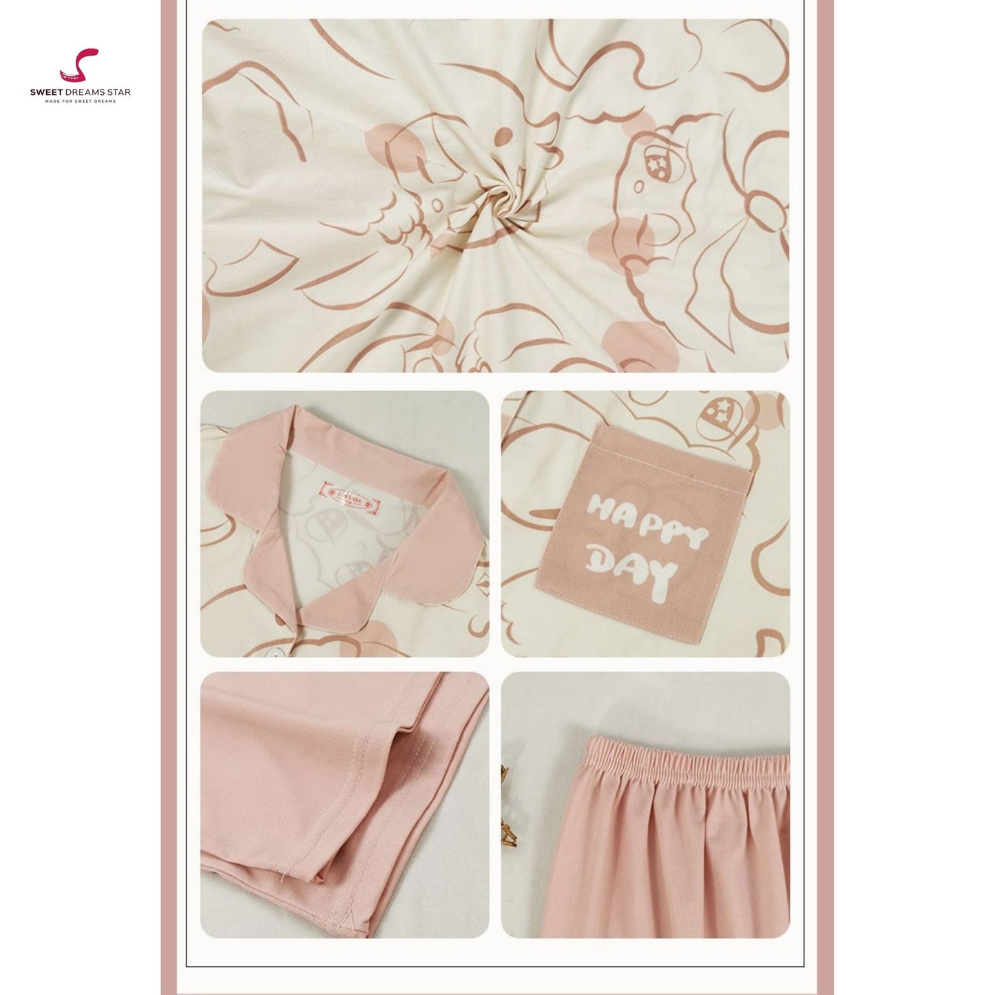 Luxury Happy Day Bear Print Full-Length Pyjama Set