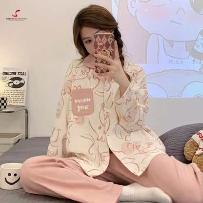 Luxury Happy Day Bear Print Full-Length Pyjama Set