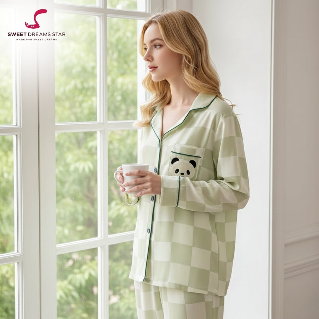 Luxury Panda Checkered Print Full-Length Pyjama Set