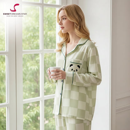 Luxury Panda Checkered Print Full-Length Pyjama Set