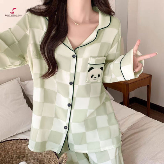 Luxury Panda Checkered Print Full-Length Pyjama Set