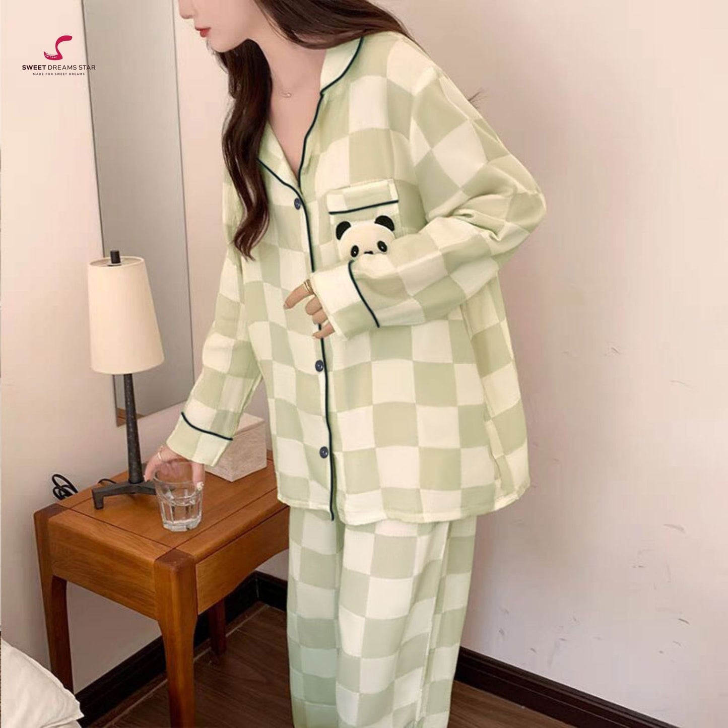 Luxury Panda Checkered Print Full-Length Pyjama Set