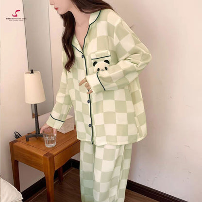 Luxury Panda Checkered Print Full-Length Pyjama Set