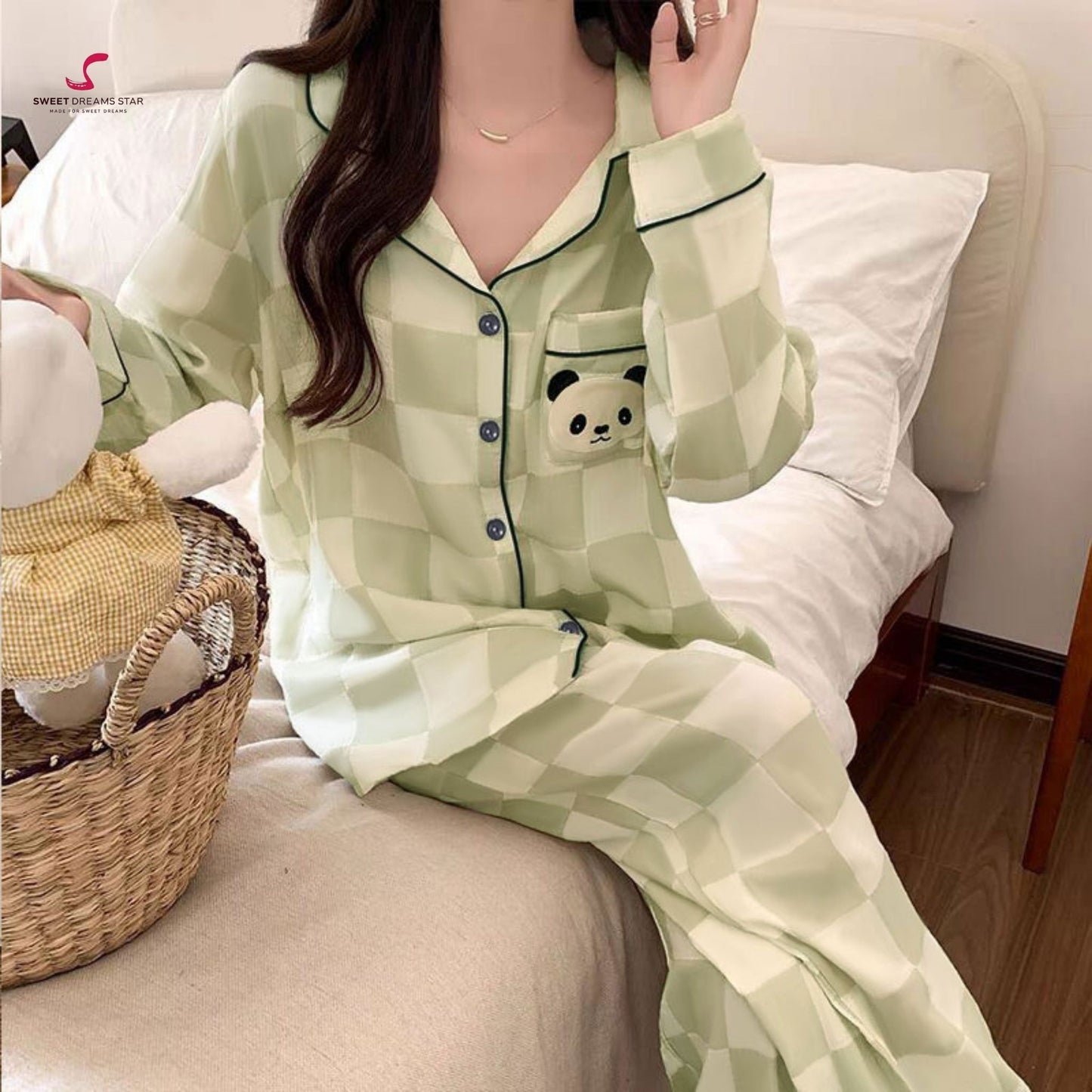 Luxury Panda Checkered Print Full-Length Pyjama Set