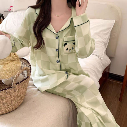Luxury Panda Checkered Print Full-Length Pyjama Set