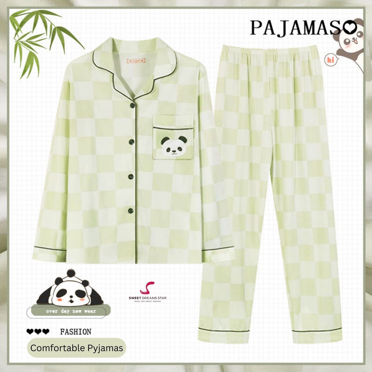 Luxury Panda Checkered Print Full-Length Pyjama Set