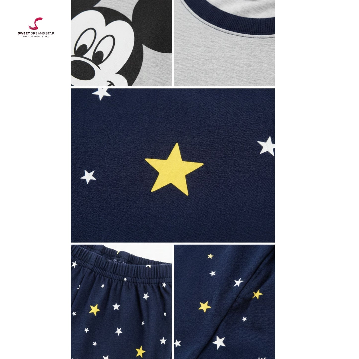 Mickey Disney Women’s Long Pyjama Set – Navy & Grey