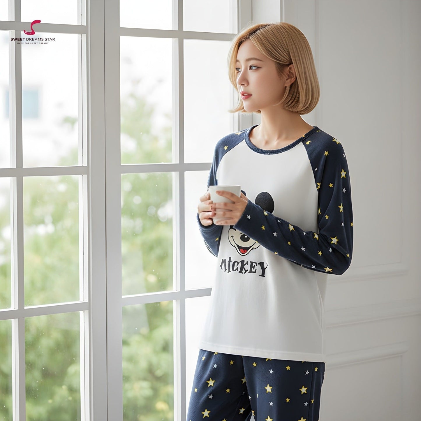 Mickey Disney Women’s Long Pyjama Set – Navy & Grey