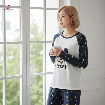 Mickey Disney Women’s Long Pyjama Set – Navy & Grey