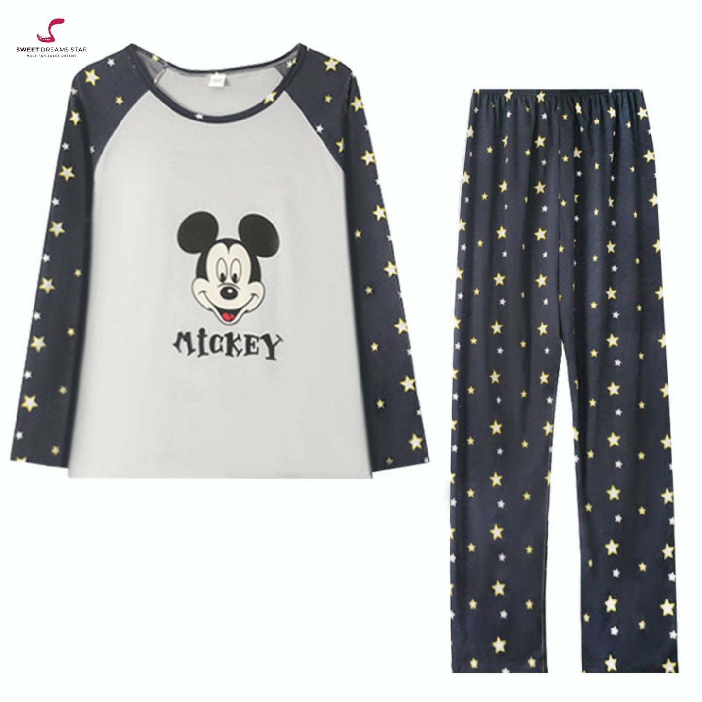 Mickey Disney Women’s Long Pyjama Set – Navy & Grey
