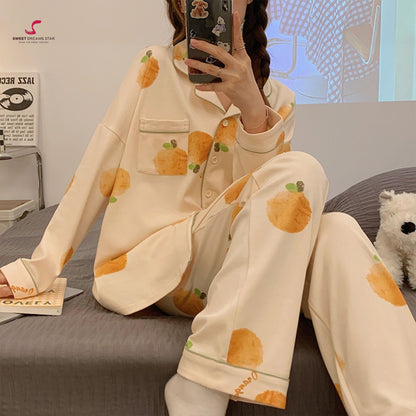 Luxury Orange Print Full-Length Pyjama Set