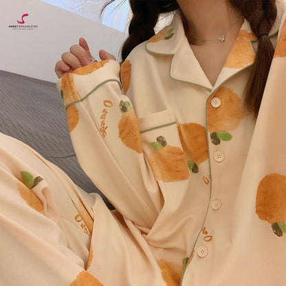 Luxury Orange Print Full-Length Pyjama Set