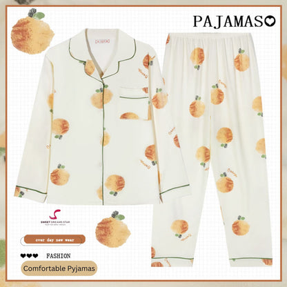 Luxury Orange Print Full-Length Pyjama Set