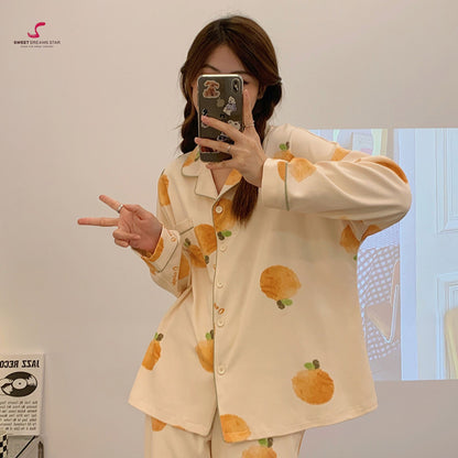Luxury Orange Print Full-Length Pyjama Set