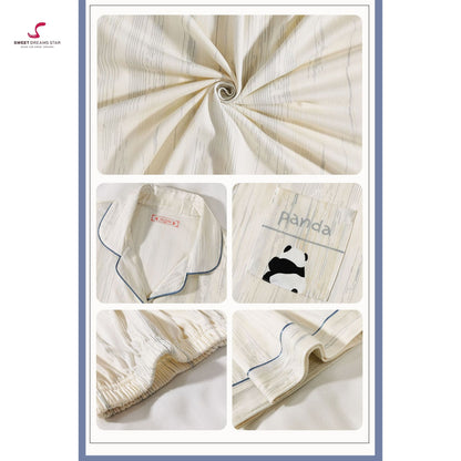 Luxury Panda Embroidered Stripe Full-Length Pyjama Set