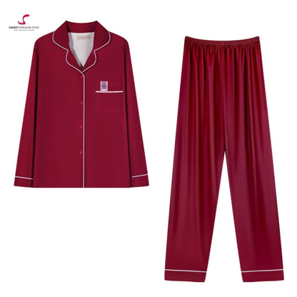 Solid Burgundy Full-Length Pyjama Set
